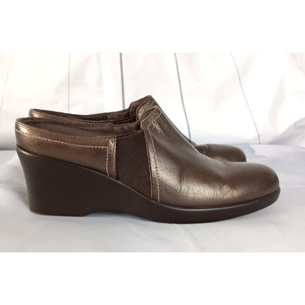 Munro Walking Wedge Mules Women’s Bronze Leather Size 9 Comfortable Shoes